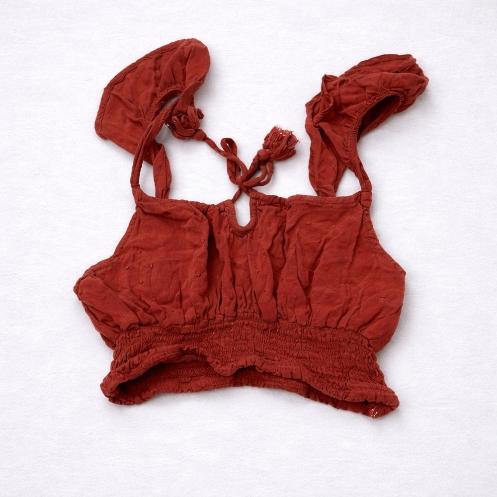 Live To Be Spoiled Womens Boho Crop Top Size M Rust Smocked Festival Cottagecore